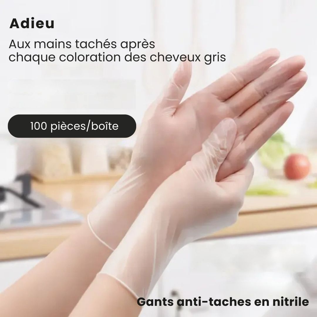 Gants nitrile anti-taches pour teinture — Boîte de 100 pièces
